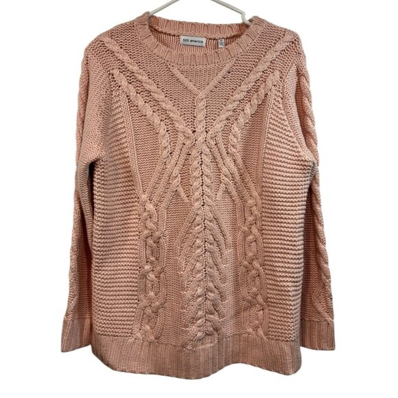 525 America Cable Knit Crewneck Sweater Womens M Cashmere Blend Chunky Pink - Picture 1 of 4